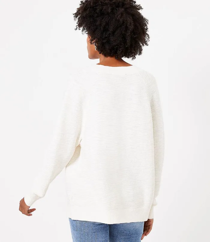 LOFT Petite Raglan VNeck Sweater Whisper White Women Petite Sweaters
