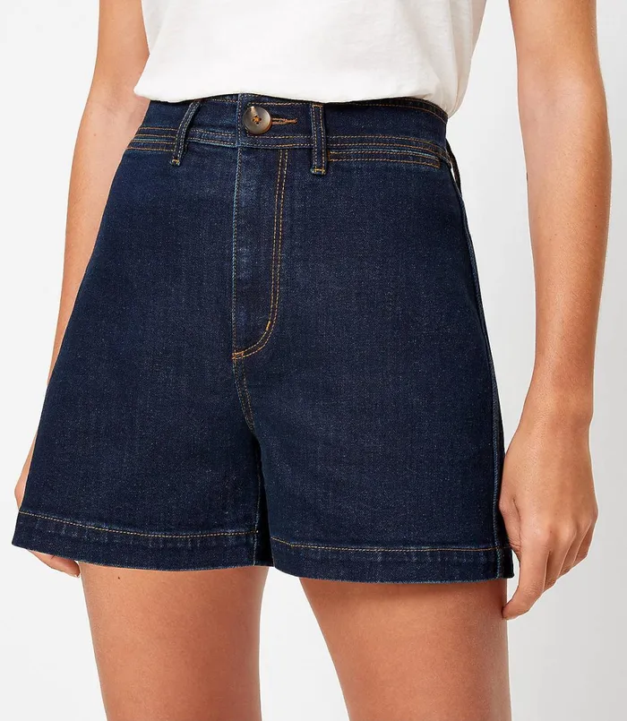 LOFT Petite Welt Pocket Denim Shorts In Refined Dark Indigo Wash Refined Dark Indigo Wash Women Petite Shorts