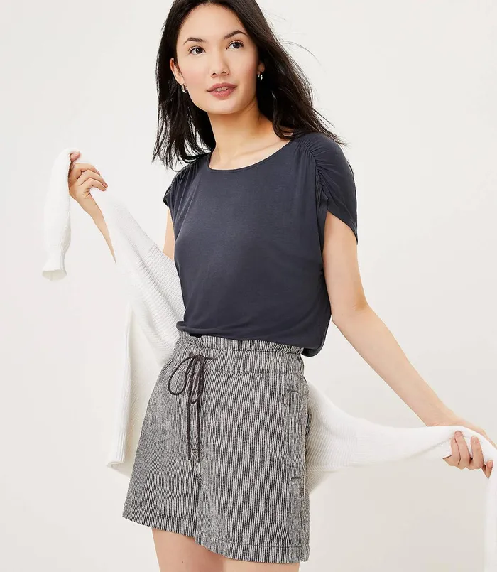 LOFT Pull On Shorts In Stripe Blackwhite Multi Women Loungewear