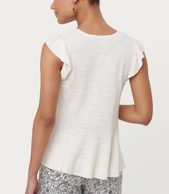 LOFT Ruffle Sleeve Peplum Sweater Whisper White Women Sweaters