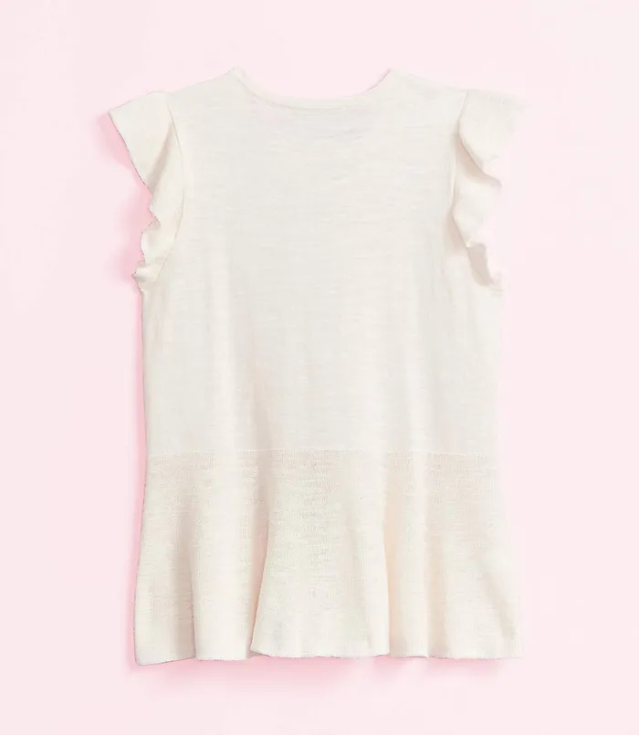 LOFT Ruffle Sleeve Peplum Sweater Whisper White Women Sweaters