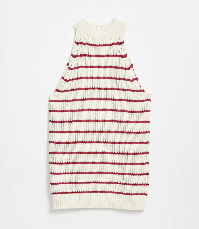 LOFT Shimmer Stripe Stitchy Halter Sweater Persian Red Women Sweaters