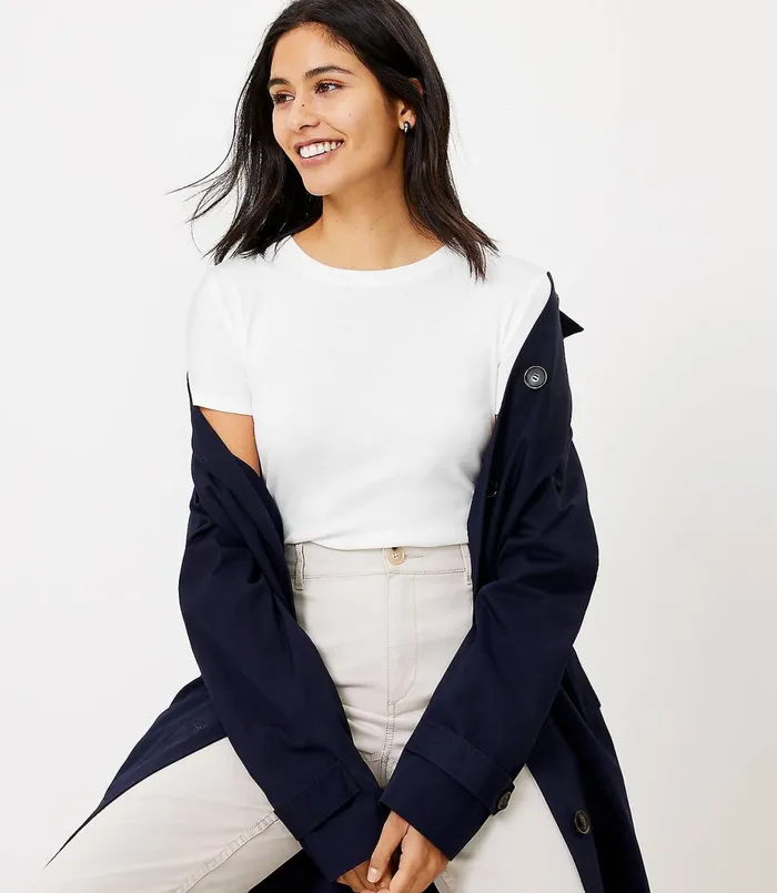 LOFT Shrunken Crew Tee White Women Tees