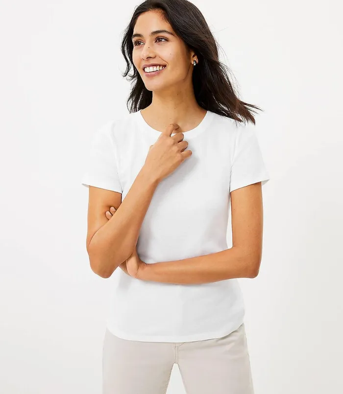 LOFT Shrunken Crew Tee White Women Tees
