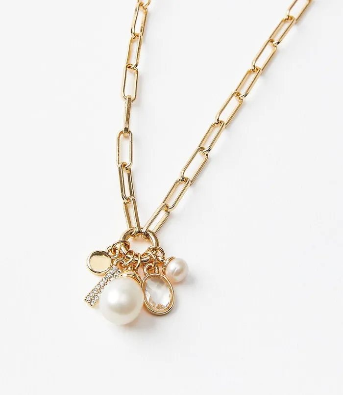 LOFT Stone Chain Link Necklace Gold Women Jewelry