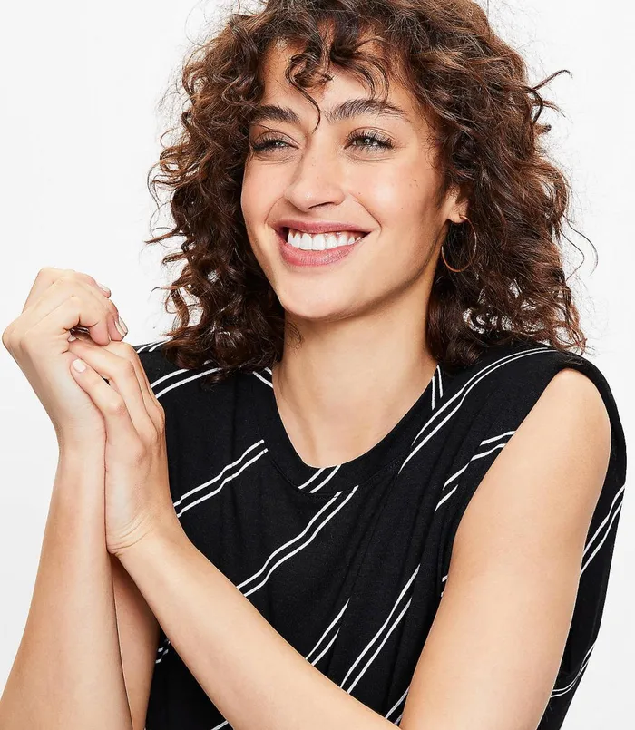 LOFT Striped Muscle Tee Midi Dress Black Women Little Black Dresses