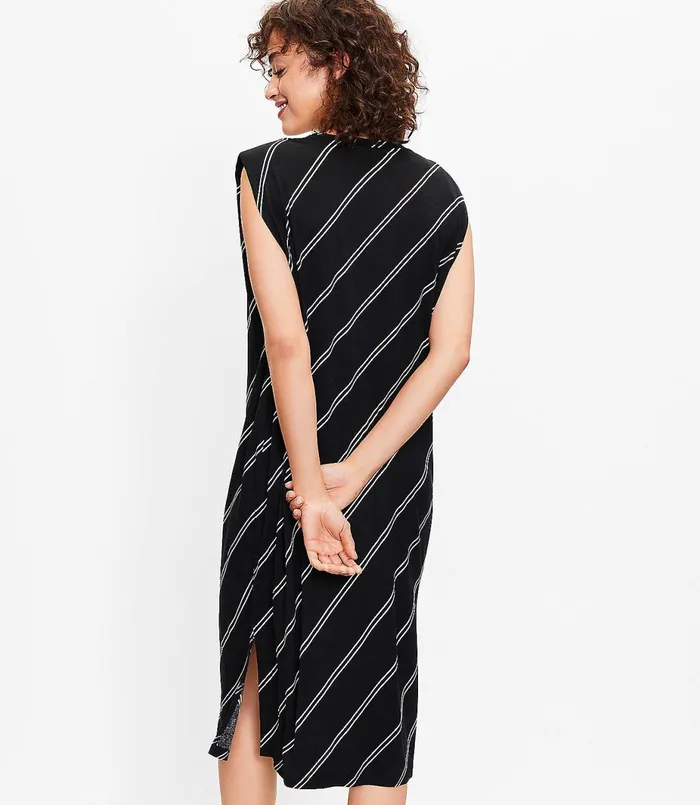 LOFT Striped Muscle Tee Midi Dress Black Women Little Black Dresses