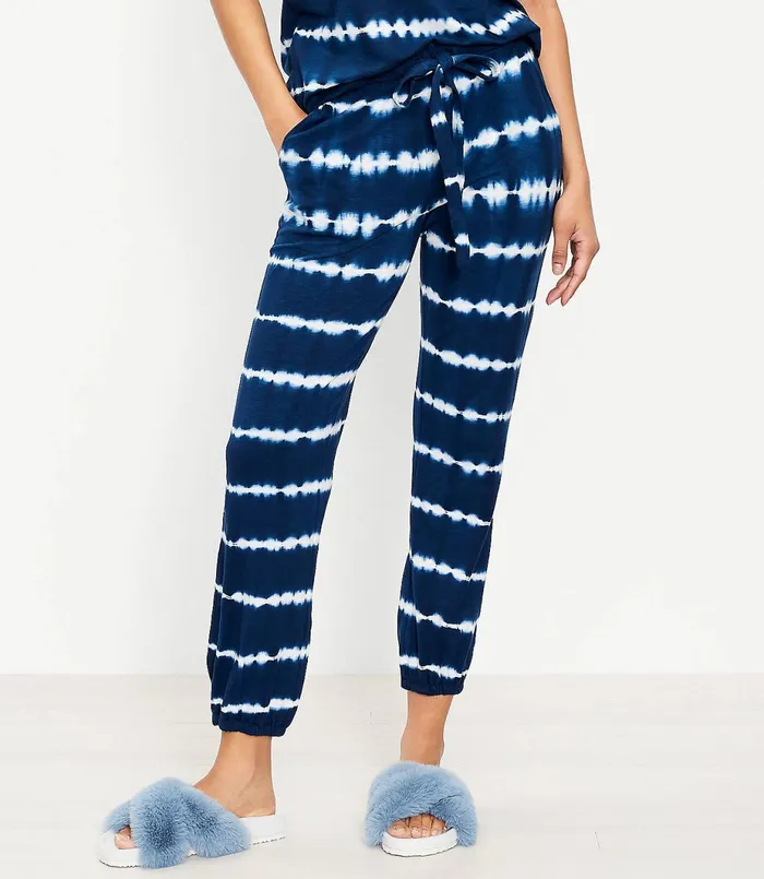 LOFT Tie Dye Striped Pajama Joggers Forever Navy Women Sleepwear