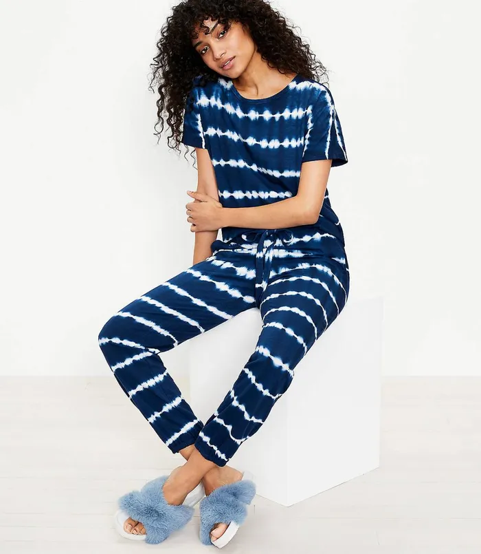 LOFT Tie Dye Striped Pajama Joggers Forever Navy Women Sleepwear