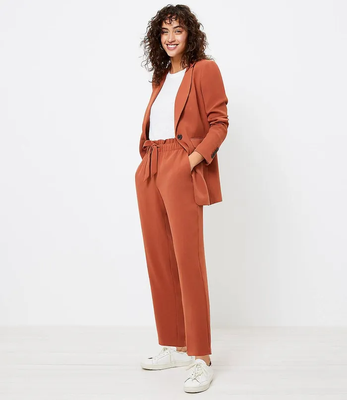 LOFT Tie Waist Tapered Pants In Crepe Red Ochre Women Pants