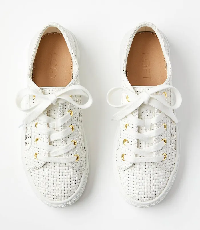 LOFT Woven Lace Up Sneakers White Women Shoes