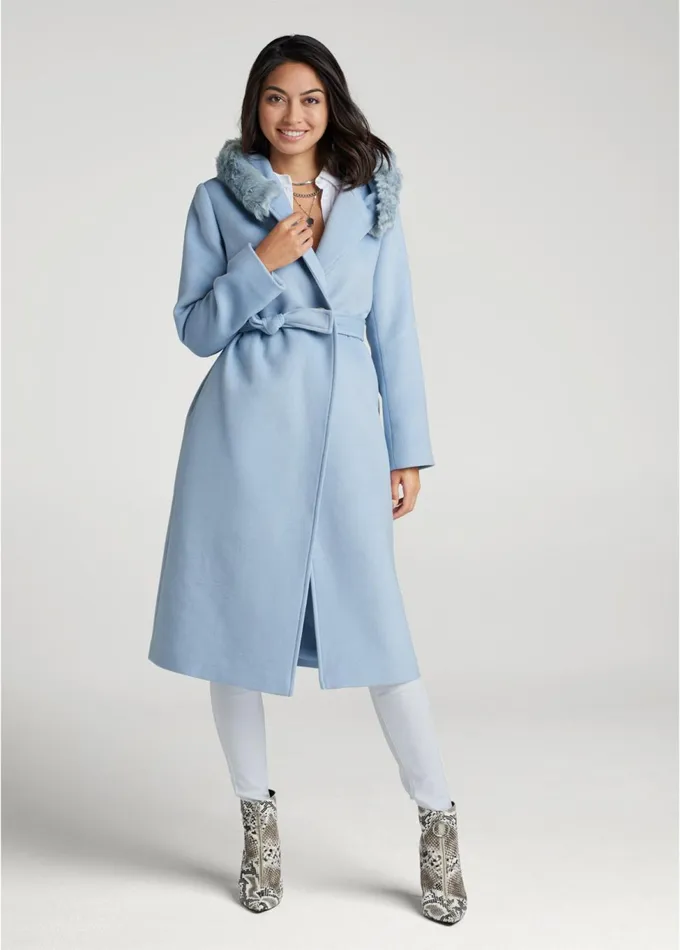 LONG BELTED COAT WITH HOOD Light Blue Women VENUS Jackets