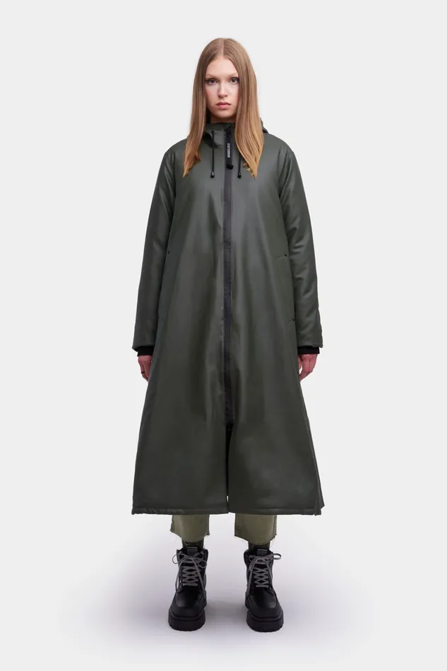 Long Raincoats Women Stutterheim Mosebacke Long Winter Jacket Green