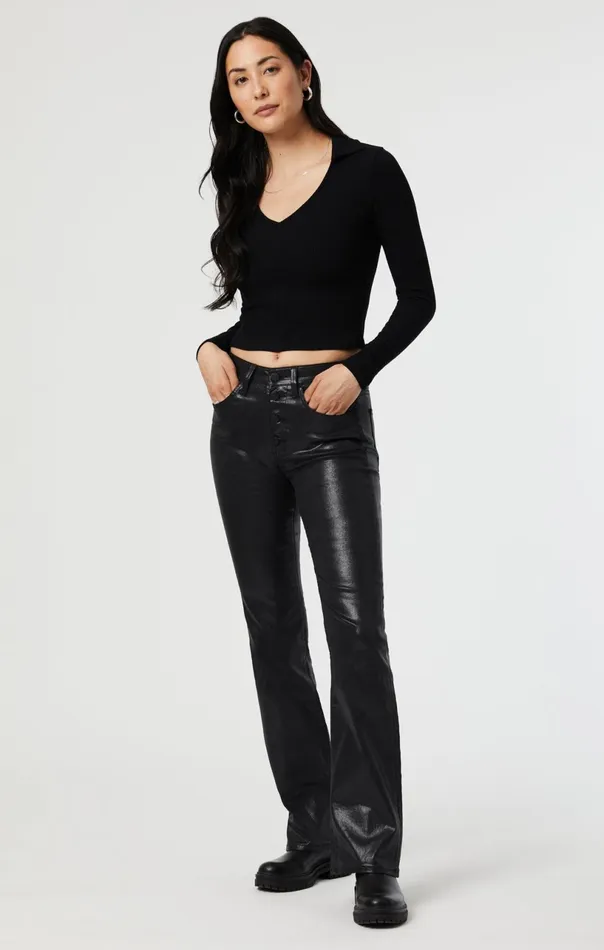 Maria Button Up Flare In Black Jeather Women Mavi Jeans Pants