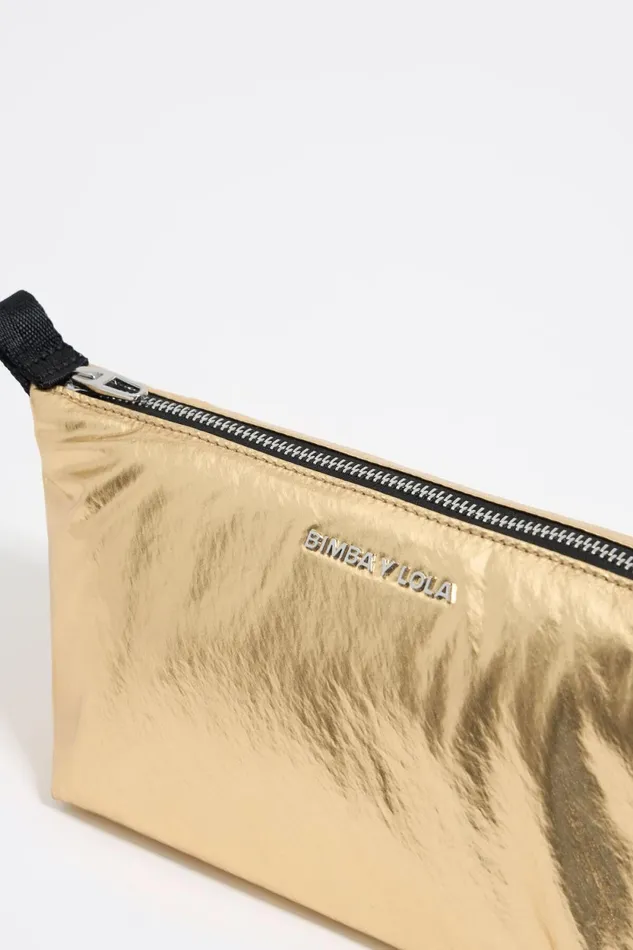 Medium Gold Metallic Fabric Trapezium Makeup Case Gold Women Bimba Y Lola Vanity Pouches Medium Gold Metallic Fabric Trapezium Makeup Case Gold Women Bimba Y Lola Vanity Pouches