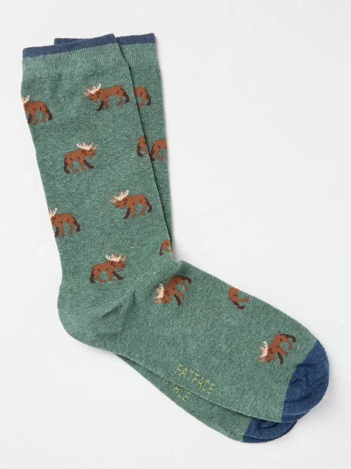 Men 3 For 2 Socks Fat Face Green Moose Socks 1 Pack