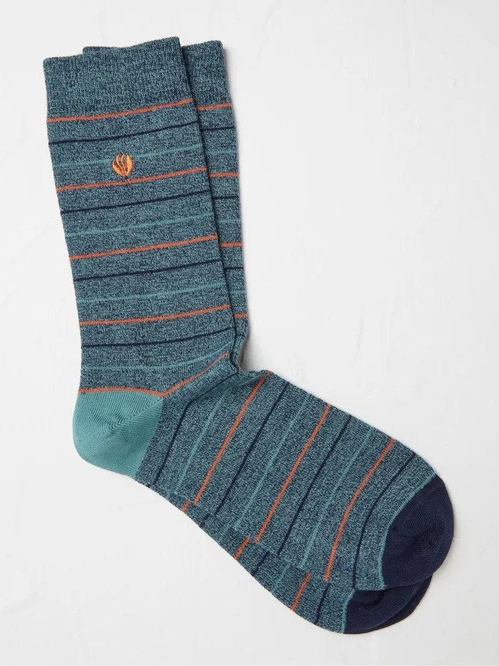 Men 3 For 2 Socks Fat Face Green Stripe Socks 1 Pack
