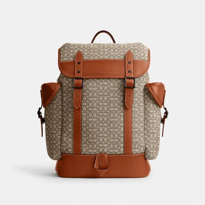 Men Backpacks Coach Hitch Backpack In Micro Signature Jacquard Cocoaburnished Amber Men Backpacks Coach Hitch Backpack In Micro Signature Jacquard Cocoaburnished Amber