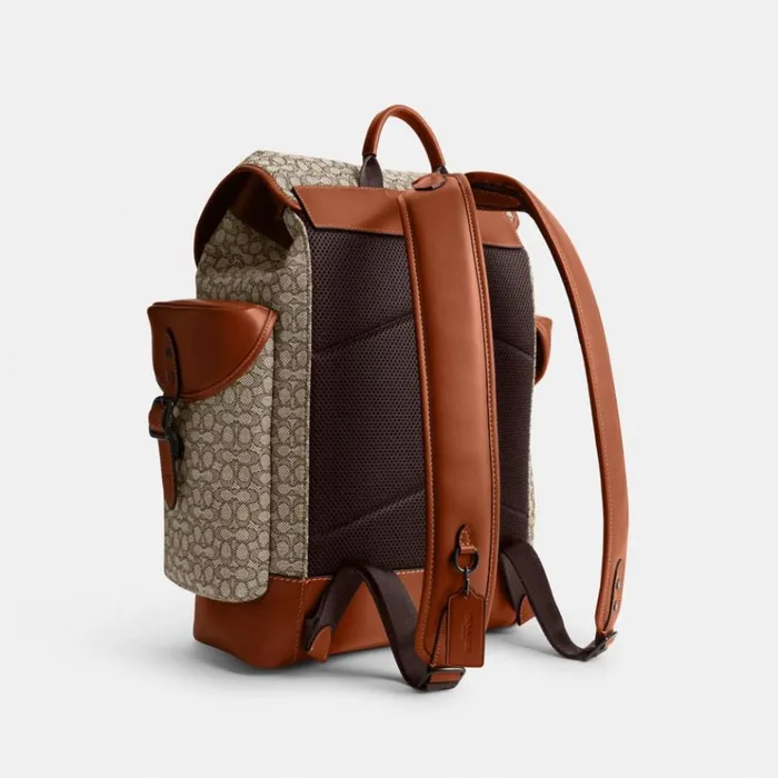 Men Backpacks Coach Hitch Backpack In Micro Signature Jacquard Cocoaburnished Amber