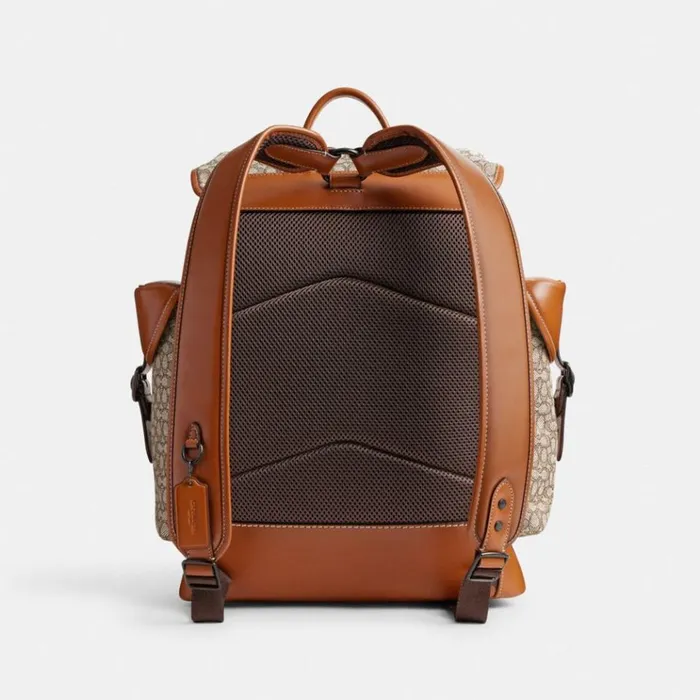 Men Backpacks Coach Hitch Backpack In Micro Signature Jacquard Cocoaburnished Amber
