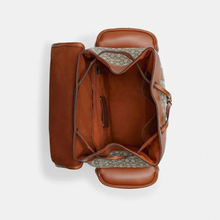 Men Backpacks Coach Hitch Backpack In Micro Signature Jacquard Cocoaburnished Amber