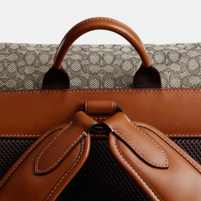 Men Backpacks Coach Hitch Backpack In Micro Signature Jacquard Cocoaburnished Amber