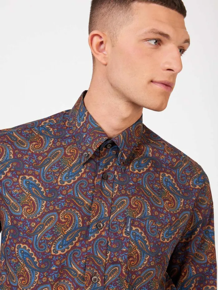 Men Ben Sherman Archive Print Shirts Signature Paisley Print Shirt 8211 Fog
