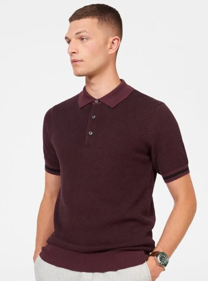 Men Ben Sherman Mod Knit Polos All Over Textured Knit Polo 8211 Aubergine