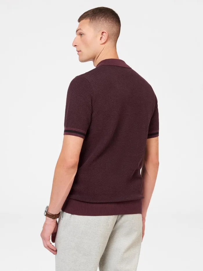 Men Ben Sherman Mod Knit Polos All Over Textured Knit Polo 8211 Aubergine Men Ben Sherman Mod Knit Polos All Over Textured Knit Polo 8211 Aubergine