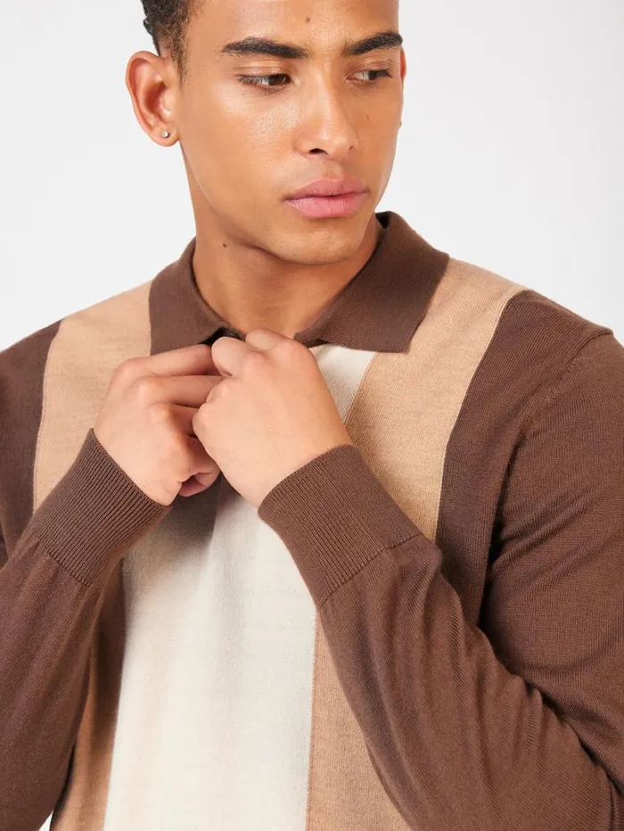 Men Ben Sherman Mod Knit Polos Block Stripe Merino Knit Polo 8211 Chocolate Men Ben Sherman Mod Knit Polos Block Stripe Merino Knit Polo 8211 Chocolate