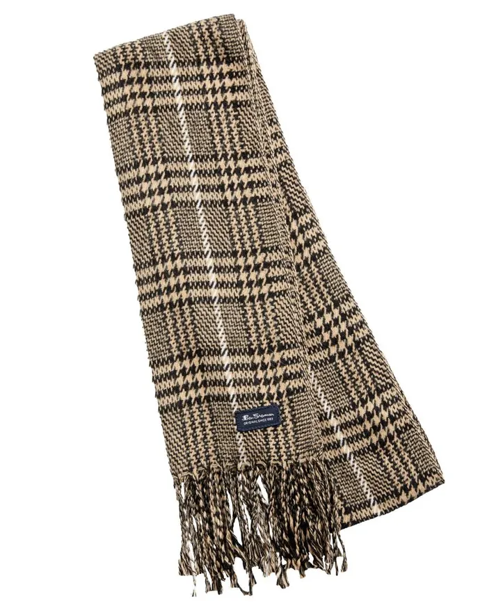 Men Ben Sherman Scarves and Cold Weather Houndstooth Plaid Scarf 8211 True BlackCornstalk