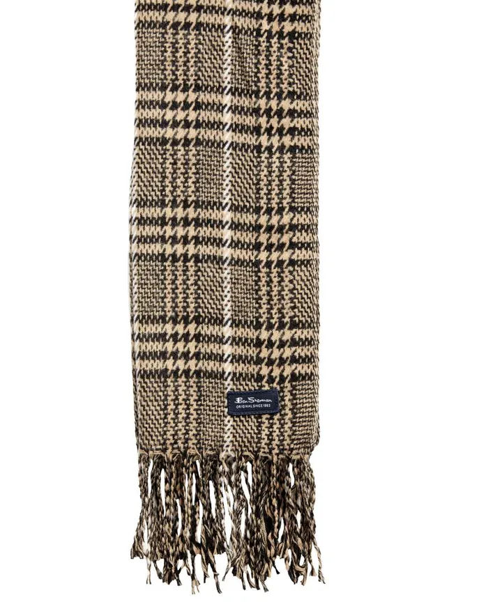 Men Ben Sherman Scarves and Cold Weather Houndstooth Plaid Scarf 8211 True BlackCornstalk