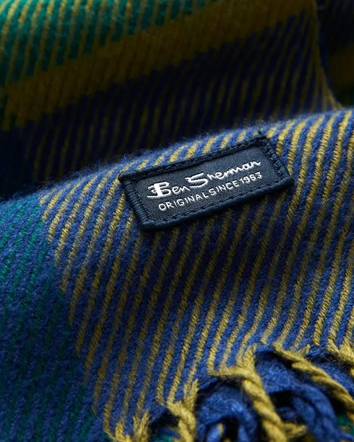 Men Ben Sherman Scarves and Cold Weather Woven Plaid Scarf 8211 Blue DepthsRainforest