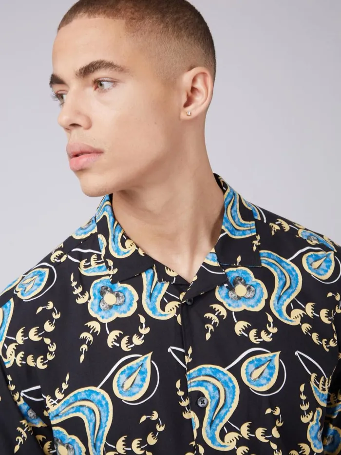 Men Ben Sherman Short Sleeve Shirts B By Floral Print Shirt
