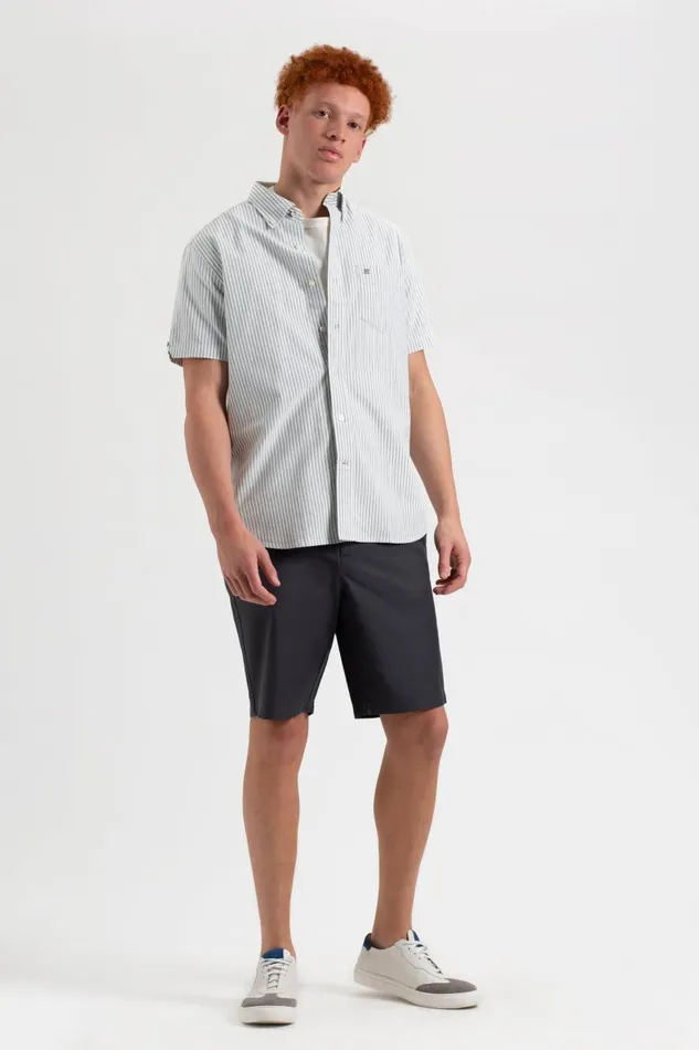 Men Ben Sherman Short Sleeve Shirts Short Sleeve Brighton Oxford Organic Shirt 8211 Forest Green Bengal Stripe
