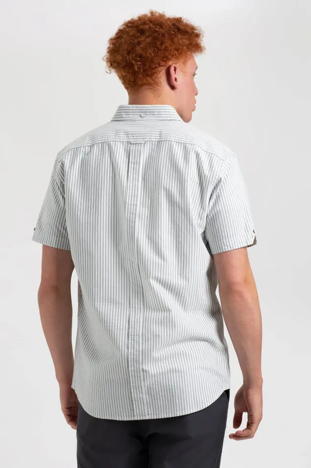 Men Ben Sherman Short Sleeve Shirts Short Sleeve Brighton Oxford Organic Shirt 8211 Forest Green Bengal Stripe