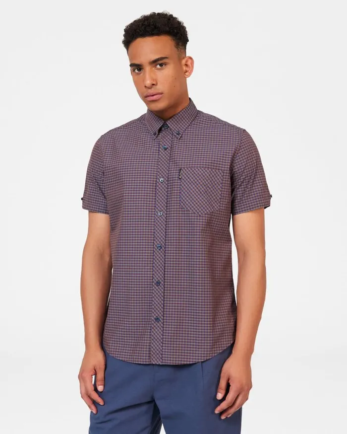 Men Ben Sherman Short Sleeve Shirts Signature Gingham ShortSleeve Shirt 8211 Ginger