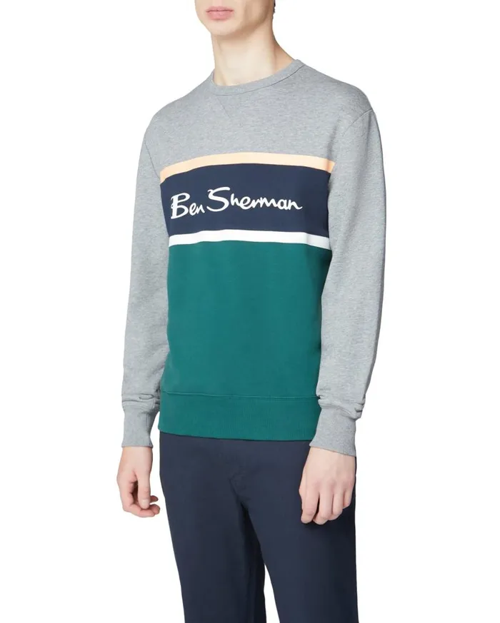 Men Ben Sherman Sweatshirts and Hoodies Color Blocked Logo Sweatshirt 8211 Steel Men Ben Sherman Sweatshirts and Hoodies Color Blocked Logo Sweatshirt 8211 Steel