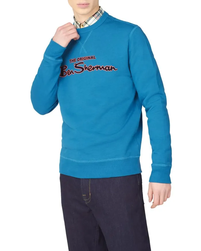Men Ben Sherman Sweatshirts and Hoodies Signature Logo Sweatshirt 8211 Petrol