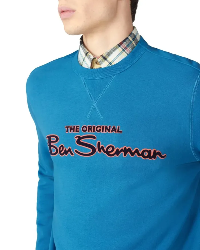 Men Ben Sherman Sweatshirts and Hoodies Signature Logo Sweatshirt 8211 Petrol