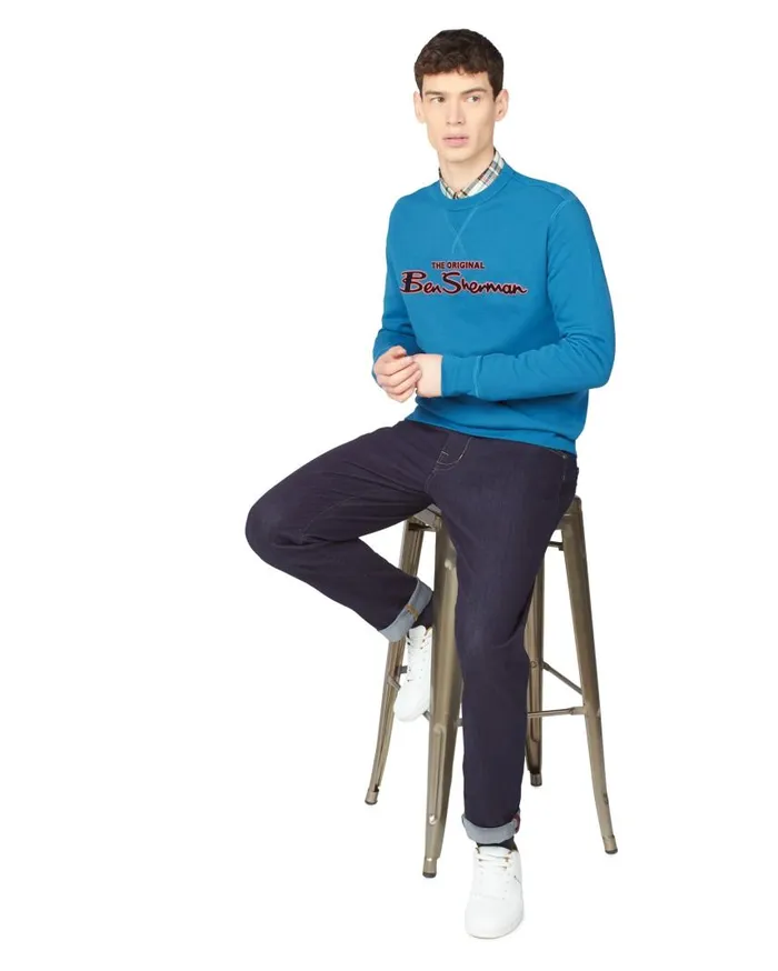 Men Ben Sherman Sweatshirts and Hoodies Signature Logo Sweatshirt 8211 Petrol