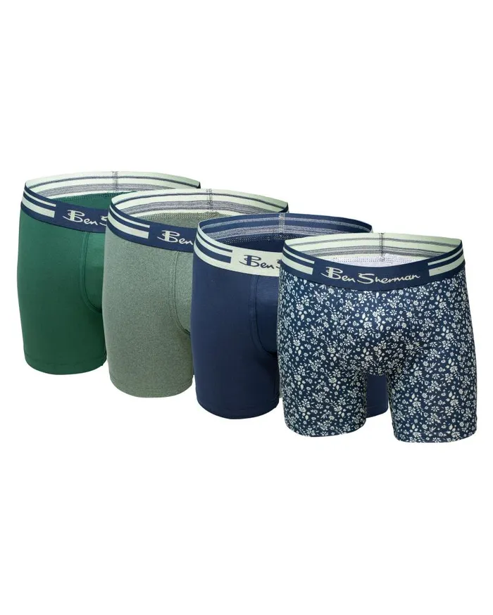 Men Ben Sherman Underwear 4Pack Microfiber Print and Solid NoFly Boxer Briefs 8211 Multi