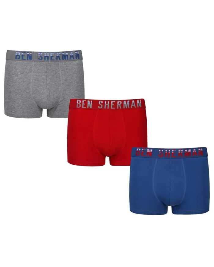 Men Ben Sherman Underwear Buck 3Pack Fitted NoFly BoxerBriefs 8211 RedBlueGrey Marl