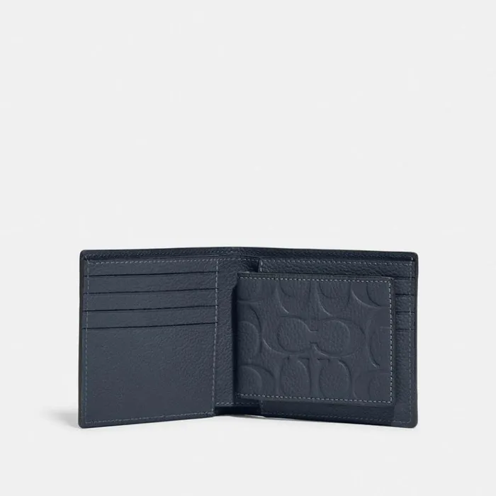 Men Billfolds Coach 3 In 1 Wallet In Signature Leather Dark Denim