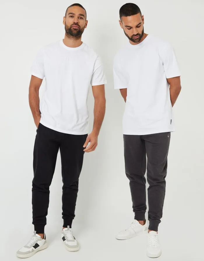 Men Black and Charcoal Marl Regular Fit Joggers 2 Pack Threadbare Joggers