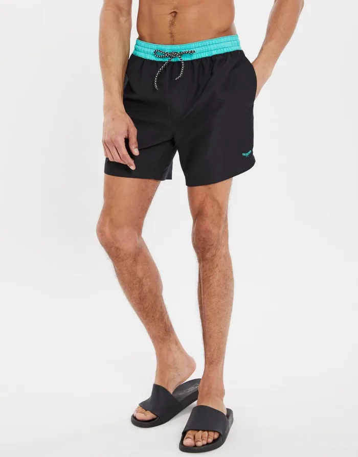 Men Black Contrast Swim Shorts Threadbare Swim Shorts