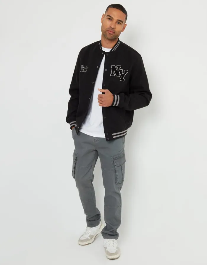 Men Black NY Varsity Bomber Jacket Threadbare Jackets Men Black NY Varsity Bomber Jacket Threadbare Jackets