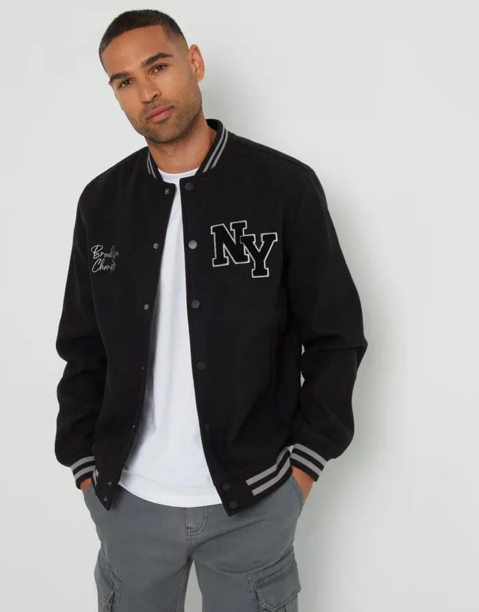 Men Black NY Varsity Bomber Jacket Threadbare Jackets Men Black NY Varsity Bomber Jacket Threadbare Jackets