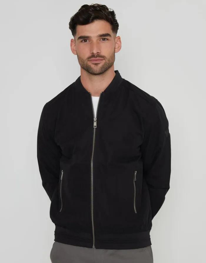 Men Black Showerproof Classic Bomber Jacket Threadbare Jackets