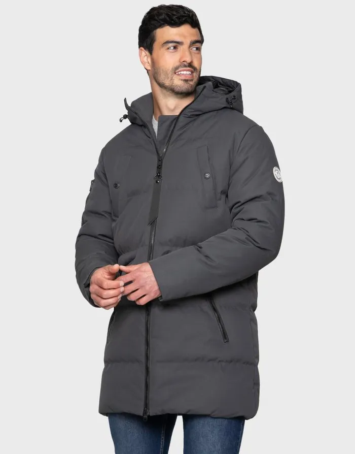 Men Charcoal Grey Longline Padded Jacket Threadbare Coats